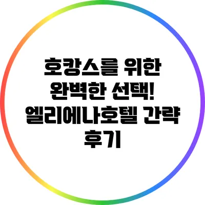 호캉스를 위한 완벽한 선택! 엘리에나호텔 간략 후기