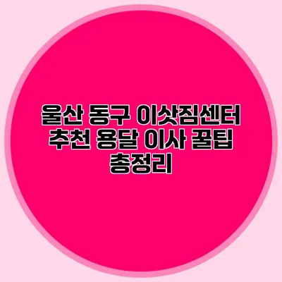 울산 동구 이삿짐센터 추천: 용달 이사 꿀팁 총정리