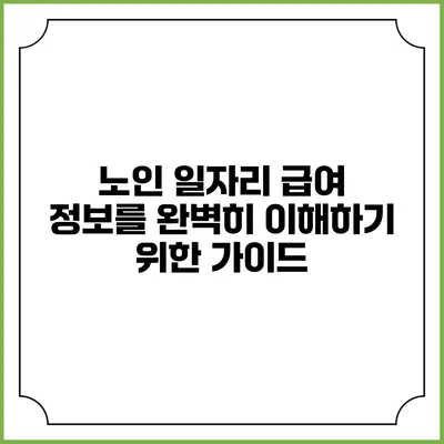 노인 일자리 급여 정보를 완벽히 이해하기 위한 가이드