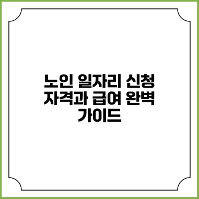 노인 일자리 신청 자격과 급여 완벽 가이드