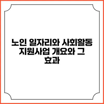 노인 일자리와 사회활동 지원사업 개요와 그 효과