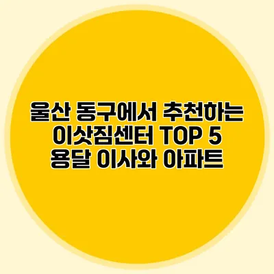 울산 동구에서 추천하는 이삿짐센터 TOP 5: 용달 이사와 아파트